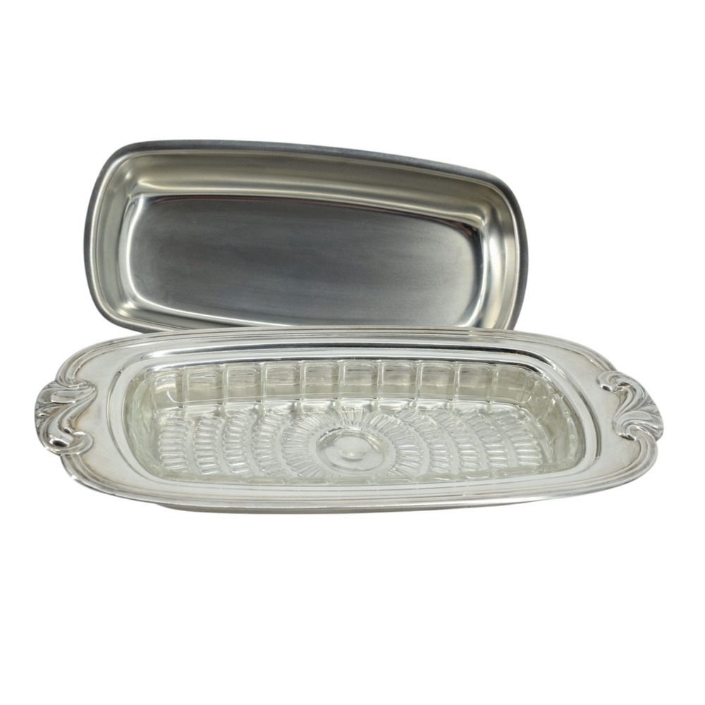 Vintage Wm Rogers Waverly Silverplate Covered Butter Dish Glass Insert #3819